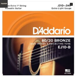 Encordoamento D'Addario Violão Aço EJ10-B Extra Light 10-47