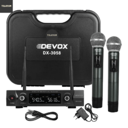 Microfone Duplo Sem Fio Devox Digital UHF Multifrenquência Dx-3058