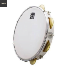 Pandeiro Madeira PVC Branco Wood 9 Afinadores Pele Leitosa 12"